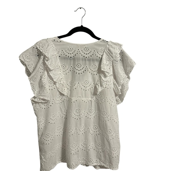 Nicole Miller Artelier White Eyelet TopCotton Eyelet  Flutter Short Sleeve Top L - Picture 7 of 10